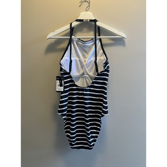 NWT SZ 6 M Ralph Lauren Women Striped One-Piece Designer Swimsuit Black White - Picture 8 of 14